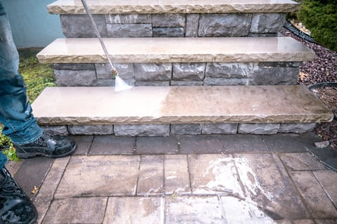 Porch stairs pressure washing