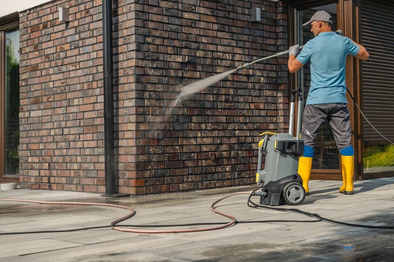 Professional soft washing of house exterior