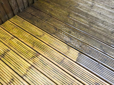 Wood deck cleaning before and after