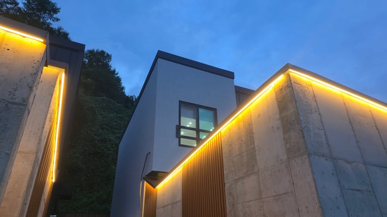 House with permanent LED exterior lighting