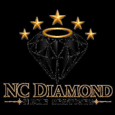 NC Diamond Nice Services logo with golden diamond, halo, and five stars on black background
