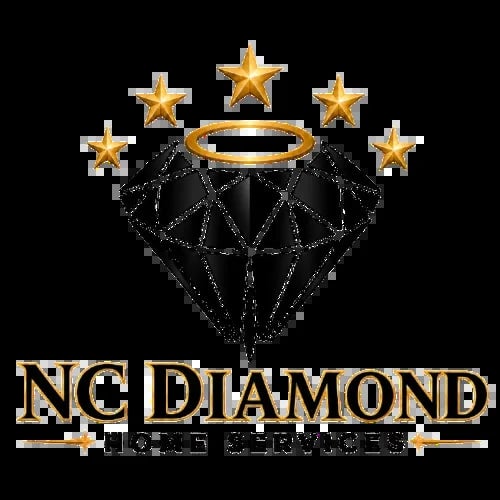 NC Diamond Nice Services logo with golden diamond, halo, and five stars on black background